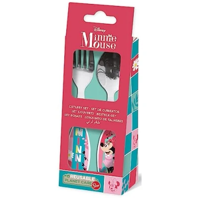 Imagen de Disney Set 2 cubiertos rosa para niñas de acero inoxidable Minnie con puntas redondeadas