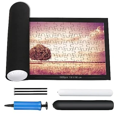 Imagen de LATTCURE Tapete Puzzle, Tapiz Puzzle 1000 1500 2000 Piezas, para Enrollar Puzzles, Estera de Rompecabezas Portátil, Mat Negro, Roll (Negro)