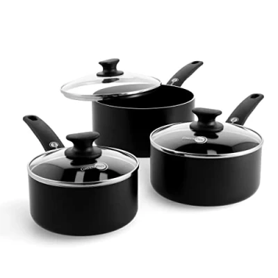 Imagen de GreenPan Cambridge Juego de Ollas Sanas Cerámica Antiadherente, 16cm/1.5L, 18cm/2.1L y 20cm/3.1L con Tapas, Libre PFAS, Inducción, Apto para Horno, Negro