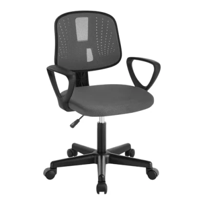 Imagen de Klihome Silla Escritorio Infantil, Estudio Giratoria, Juvenil con Ruedas, Ergonómica de Malla Transpirable, Taburete Giratorio Respaldo Ajustable Automático, Gris, K0003BS