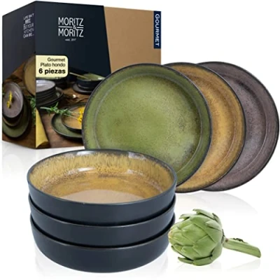 Imagen de Moritz &amp; VIDA Plato de sopa gourmet Juego 6 platos hondos para personas (porcelana), color amarillo, verde y rosa