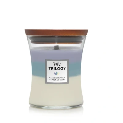 Imagen de WoodWick Trilogy vela perfumada mediana en forma de reloj arena con Pluswick Innovation, Retiro paz