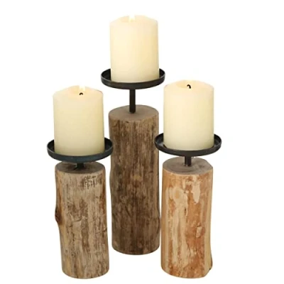 Imagen de Boltze Tempe 4221400 Juego de 3 candelabros Madera y Metal, diseño Elegante, decoración Mesa Comedor/cómoda
