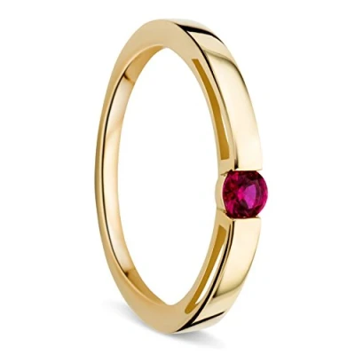 Imagen de OROVI Anillo de compromiso solitario para mujer Oro amarillo 375 9 quilates y Rubí 0,15 quilates, amarillo, sintético