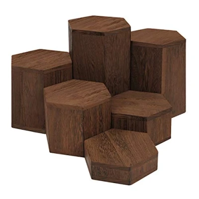 Imagen de BELLE VOUS Expositor Hexagonal de Madera (Pack 6) para Repisas y Encimeras Miniaturas peldaños Joyas, Tiendas, Figuras, Cupcakes Postres