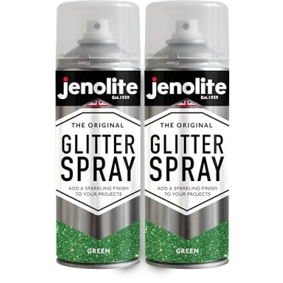 Imagen de JENOLITE Pintura en aerosol con purpurina VERDE de colores Multisuperficie Ideal para Marcos Fotos, Espejos, Adornos y Manualidades 2 x 400ml