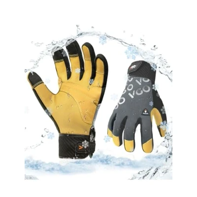 Imagen de Vgo... Guantes de trabajo cuero Caprina Touchscreen, montaje multifuncionales para mecánico Jardinería Construcción Almacén (L (Pack 1), Gris Versión Invierno)