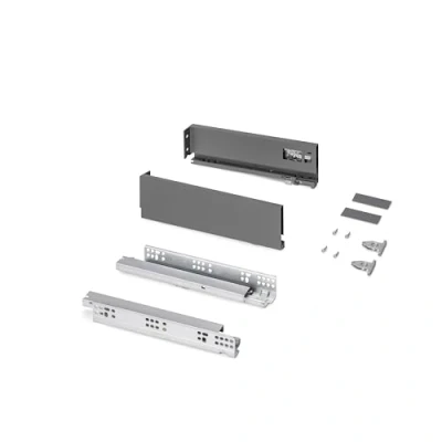 Imagen de Emuca Kit cajón para cocina o baño, altura 93mm, profundidad 300mm, 30Kg, cierre suave, tableros no incluidos, Acero, Gris antracita