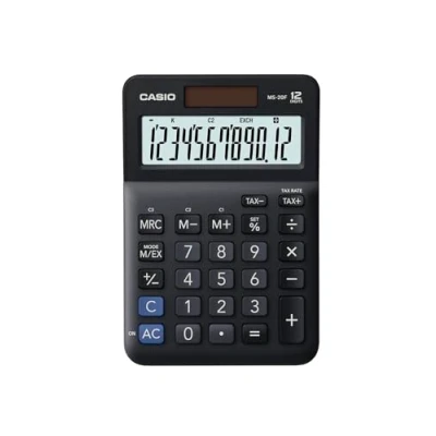 Imagen de Casio Calculadora MS 20F, 12 Dígitos, Cálculo de Impuestos, Conversión Moneda, Cambio Signo, Energía Solar/Batería