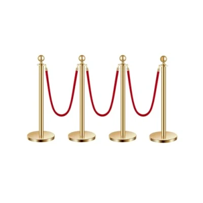 Imagen de VEVOR 4 PCS Poste de Estaca Acero Inoxidable 1,5 m con Base Hueca Inyección Arena y 3 Cuerdas Terciopelo Rojo, Barreras Control Multitudes para Teatro, Fiesta, Boda, Dorado