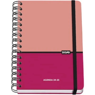 Imagen de Dohe Agenda Escolar 2024 2025 Semana Vista, Tamaño A5 (15x21 cm), Cierre Anillas y Goma, Español e Inglés, 4 Páginas de Pegatinas, Septiembre a Junio, Material DUO Rosa