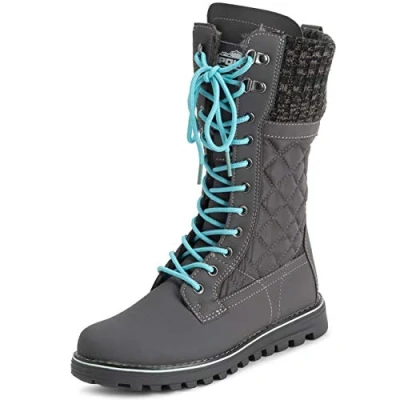 Imagen de Polar Mujer Piel Sintética Calentar Térmica Impermeable Al Aire Libre Para Caminar Nieve Invierno Suela De Goma Calf Botas Gris/Azul UK10/EU43 YC0607