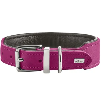 Imagen de HUNTER Collar para Perro Malta, Color Magenta, de Piel Vacuno engrasada, Suave, Resistente, Colores Brillantes, Hecho a Mano, Talla 60