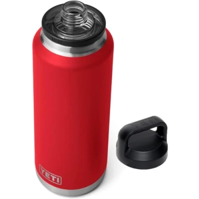 Imagen de YETI Rambler Bottle Chug, botella de acero inoxidable aislada al vacío con tapa para beber, rojo rescate, 46 onzas (1.4 L)