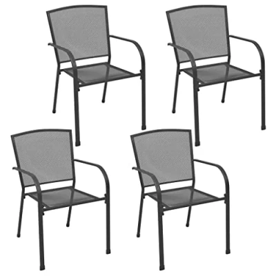 Imagen de vidaXL 4X Sillas de Jardín Diseño Malla Patio Balcón Terraza Asiento Comedor Mueble Portátil Respaldo Suave Acero Antracita