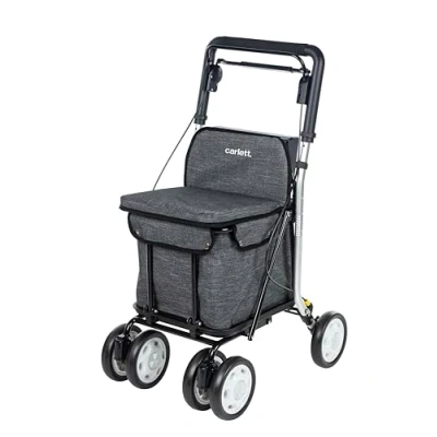 Imagen de Carlett Carro de la Compra y Andador con Asiento para Ancianos Carrito Plegable Supermercado 4 Ruedas, Bolsa Extraíble 29L/15kg Modelo Comfort, Color Gris
