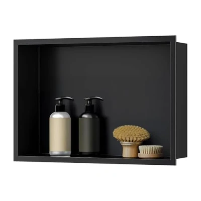 Imagen de sunrik nicho de pared ducha, acero inoxidable, almacenamiento estante individual, ducha 30 x 45 10 cm, negro
