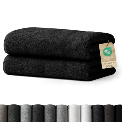 Imagen de Blumtal Juego de 2 Toallas Baño (70x140cm) Suaves y Absorebentes, 100% algodón, Certificado Oeko Tex 100, Negro