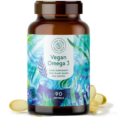 Imagen de Omega 3 Vegano de Alta Potencia Capsulas, 90, con Ácidos Grasos EPA y DHA Omega3 Alternativa Vegana al aceite pescado para Colesterol Alpha Foods