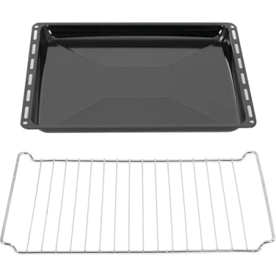 Imagen de ICQN juego de bandejas horno Rejilla Adecuado para Whirlpool, Ignis, Bauknecht, Indesit, Algor, Neckermann Bandeja goteo esmaltada y parrilla cromada cocción