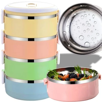 Imagen de Retoo Fiambrera térmica de acero inoxidable Luch Box Food Thermo Contenedor para estudiantes, trabajadores oficina, cuatro capas, 2800 ml