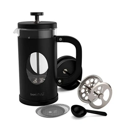 Imagen de bonVIVO GAZETARO I Cafetera Francesa, 350ml French Press de Vidrio y Acero Inoxidable Prensa Francesa Émbolo Manual sin Filtros para Café, Cebada Infusiones ﻿