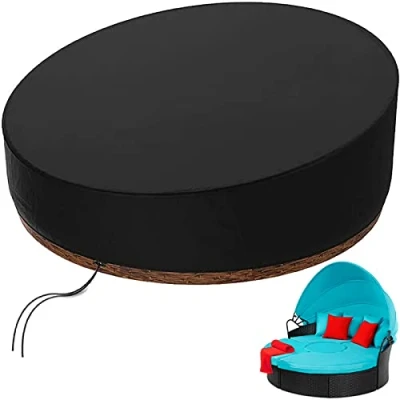 Imagen de KEKAFU Funda Cama Exterior Round Ø 2m/2,1m/2,5m, Jardin Redonda con Cordón e Hebilla a Prueba de Viento, Sofa Impermeable 420D Paño Oxford Negro (200 * 90 50cm)