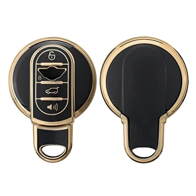 Imagen de kwmobile Carcasa para Mando Compatible con Mini Llave de Coche Smart Key 3 Botones Funda Llaves TPU Negro/Dorado
