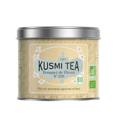 Imagen de Kusmi Tea Bouquet de Flores n108 Té Negro Earl Grey 100% Orgánico con Bergamota e Ylang Ylang, Aromatizado Cítricos Hojas Sueltas Lata 100g Cantidad para Aprox. 50 Tazas