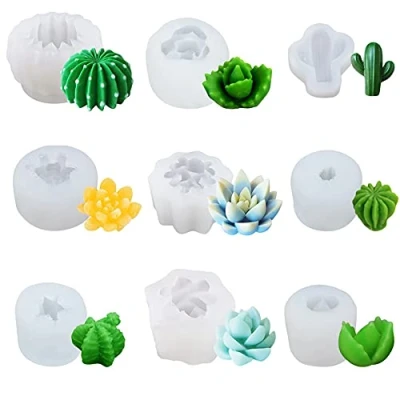 Imagen de Woohome 9 Pz Moldes de Fondant Pastel Plantas Suculentas Molde Silicona para Herramientas Construcción Hacer Pasteles, Chocolate, Dulces