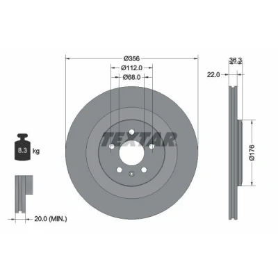 Imagen de TEXTAR PRO 92241803 Disco de freno 356 22 05/06 112 ventilación interna revestido sin perno sujeción rueda, buje rueda AUDI: A6 C7 Avant