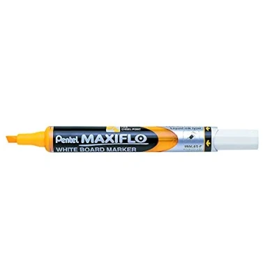 Imagen de Pentel MWL5S 12 rotuladores de borrado en seco para pizarra blanca, punta biselada, tinta líquida, color amarillo