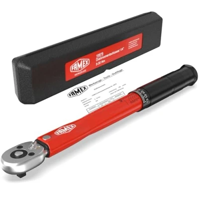 Imagen de FAMEX 10878 Llave dinamométrica de 1/4 pulgadas (6,3 mm), accionamiento 5 30 Nm, para medición en ambas direcciones giro, bicicleta eléctrica, mecánica precisión, probada, pequeña