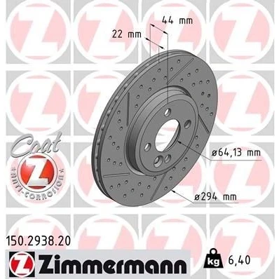 Imagen de ZIMMERMANN COAT Z 150.2938.20 Disco de freno 294 22 5/4 4 100 ventilación interna, ranurado/perforado revestido altamente carbonizado MINI: Hatchback