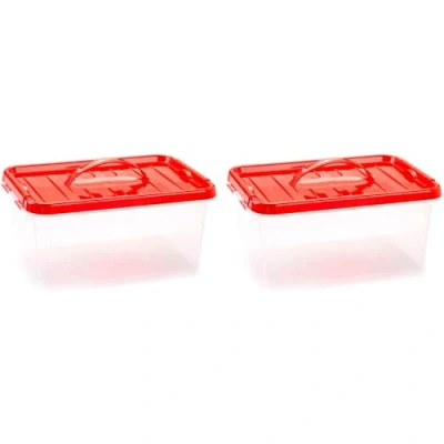 Imagen de AC Pack de 2 Cajas ordenación plástico Transparente con asa Nº 22. Capacidad 8 litros. Dimensiones Aprox.: 15,5 x 34 22,5 cm Tapa Surtida