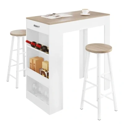Imagen de WOLTU Set Mesa de Bar y 2 uds. Taburete Muebles Cocina Silla Comedor para Salon 100x50x100 cm Blanco+Roble Claro, BT47whe