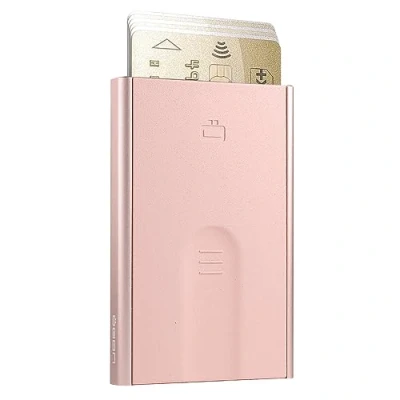 Imagen de Portatarjetas de Aluminio Slider Ögon Design Bloqueo RFID La Cartera automática Minimalista Delgada Original para Hombres y Mujeres (Blush Pink)
