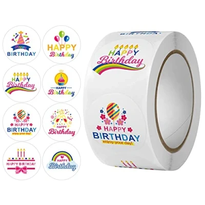 Imagen de Piezas/Rollo Pegatinas de Feliz Cumpleaños Etiquetas Adhesivas Redondas Adhesivos Invitaciones Sobres Sell