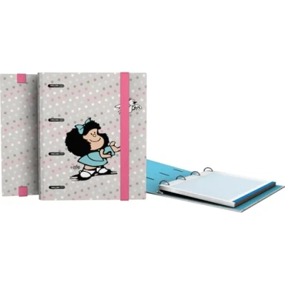 Imagen de Grafoplas Archivador Anillas a5, Carpebook Mafalda Bird, Incluye Recambio Cuadricula 5x5 Borde Color, Lomo Curvo Ergonómico, 4 Redondas 25mm, Certificado FSC, Tacto Suave, Papelería Escolar