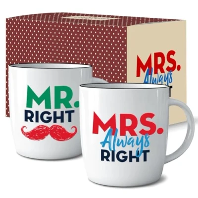 Imagen de Gifffted Regalo para Parejas Cerámica Mr Right Y Mrs Always Tazas Regalos De Boda, Aniversario, El Ella, Novios Novias 380 Ml, Juego 2