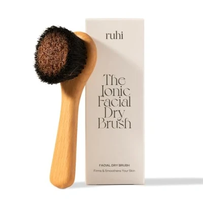 Imagen de RUHI Cepillo monástico para rostro/cepillo de cobre/cepillo facial cobre, cerdas naturales y sin plástico cepillar en seco, masaje/fabricado DE/Ionic Dry Brush Face/FSC certificado madera