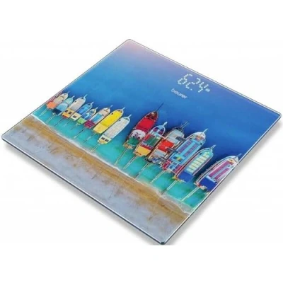 Imagen de Beurer GS 215 Báscula digital de vidrio con diseño barcas, pantalla LCD invisible, dígitos 2.7cm, 180 kg / 100 gr, seguridad, indicador batería baja, multicolor
