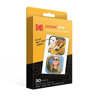 Imagen de Kodak 2 x 3 Premium Zink Pulgadas Papel fotográfico Adhesivo precortado (30 Hojas) Compatible con Todos los Productos de impresión instantánea Pulgadas, Excepto Printomatic