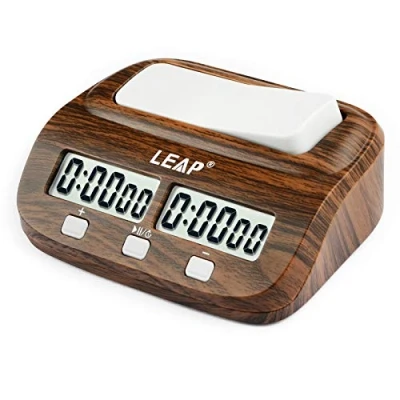 Imagen de LEAP Reloj de ajedrez digital profesional para juegos mesa, temporizador con función alarma (tienda oficial) aspecto madera