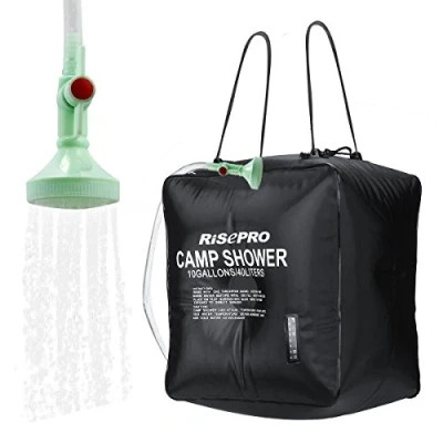 Imagen de Bolsa solar de ducha, Risepro® 10 galones/40 l. ducha con calefacción para acampar agua caliente a temperatura 45 C, senderismo, escalada XH07