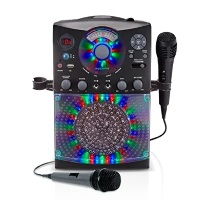Imagen de Singing Machine SML385UBK Sistema de Karaoke Bluetooth con Luces LED Discoteca, CD+G, USB y micrófono Negro