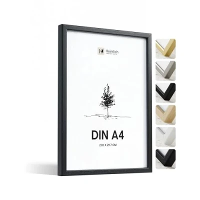Imagen de Heimlich® 1 x marco de fotos A4 Negro Madera marcos cuadros Vidrio Acrílico Irrompible Grano Visible Duradero Fácil Colgar Para Decoración Pared y Hogar