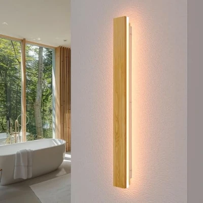 Imagen de Lámpara de pared LED madera para interiores Regulable con control remoto Aplique larga hecha bambú Lámparas 29W Iluminación dormitorio,sala estar,pasillo, 80cm