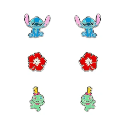 Imagen de Disney Lilo &amp; Stitch Juego de orejetas trío azul, rojo y verde SF00468SL, talla única, Latón, No es una piedra preciosa