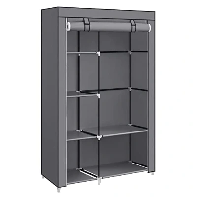 Imagen de SONGMICS Armario de Tela, Ropa, con 1 Barra Colgante, 6 Estantes, Tela no Tejida, Marco Metal, 45 x 105 168 cm, para Dormitorio, Pasillo, Gris RYG085G02